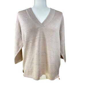 MNG Mango Beige & Silver V-Neck Long-sleeve Sweater Top  Size 6